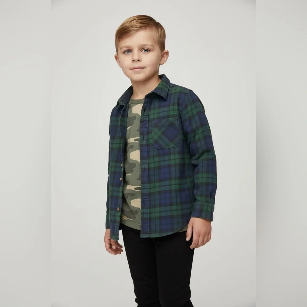 Carter’s casual school play plaid Boy 5/5A shirt button down green navy blue